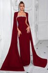 Burgundy Long Mermaid Evening Dress With Cape