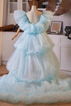 Sky Blue Performance Cake Cape Fashion Runway Costumes Outfit