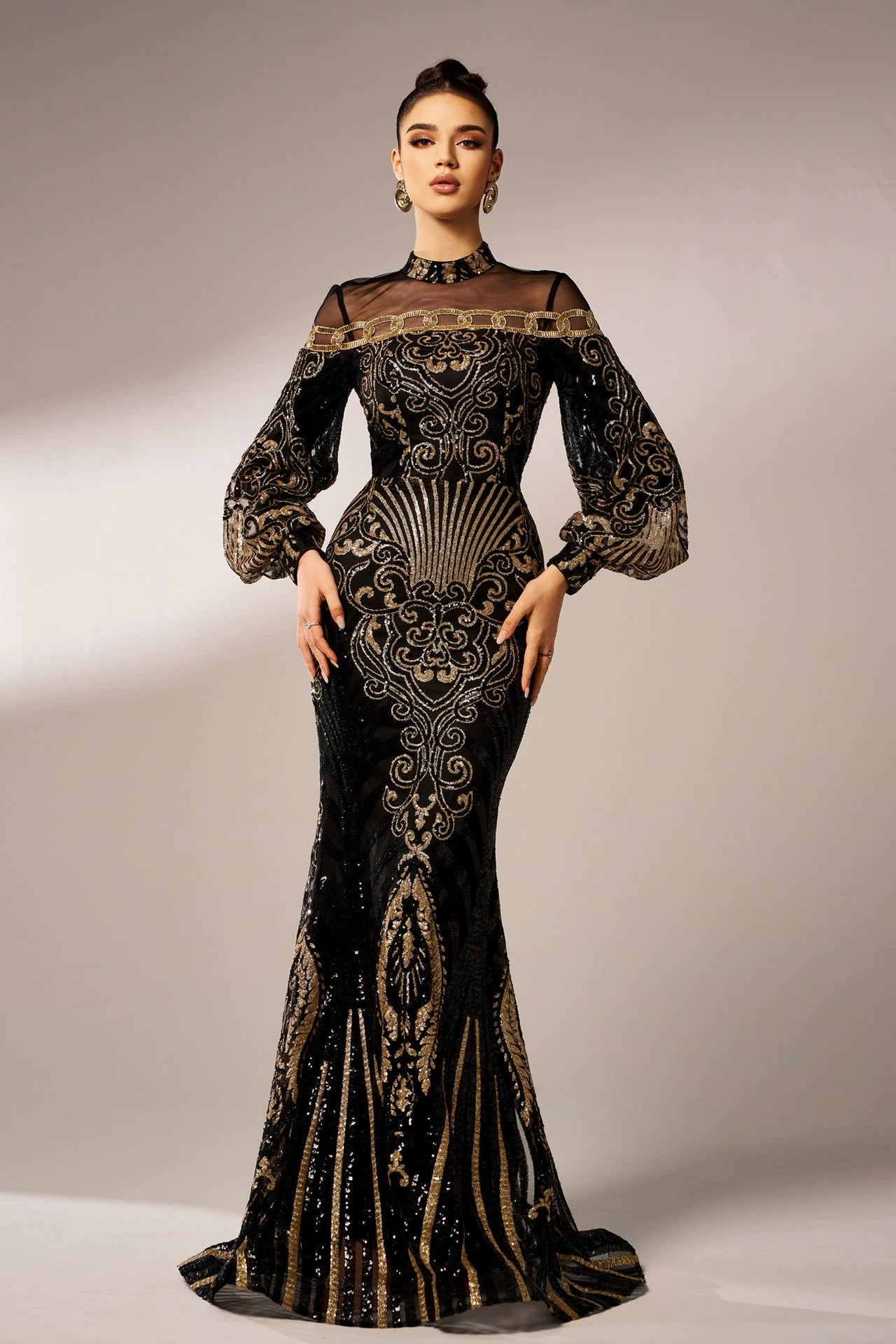 Black Gold Sequins Luxury Long Women Evening Gown – TANYA BRIDAL