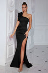 One Shoulder Fuchsia Long Mermaid Evening Dress With Ruffles Flower