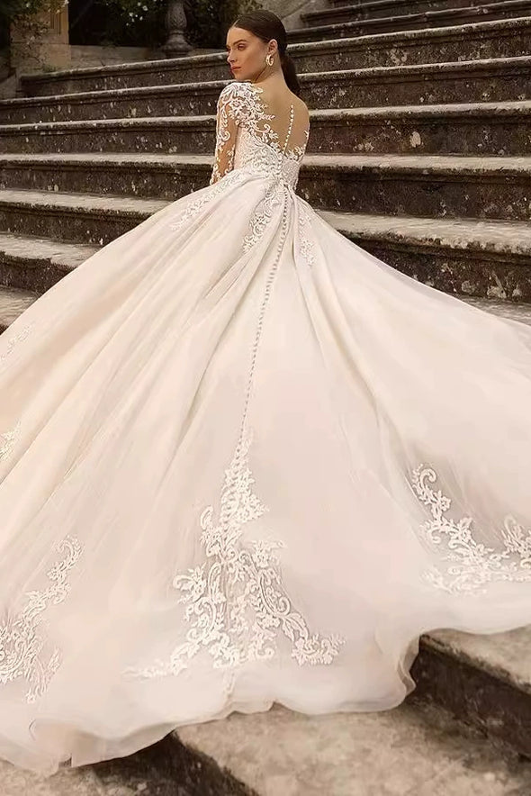 #LY9211 A Line Lace Sleeves Long Wedding Gown
