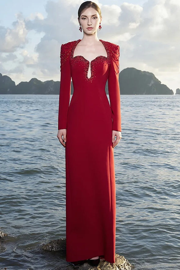 #DZ9394 Heavy Beads Long Evening Formal Dress