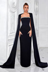 Black Long Mermaid Evening Dress With Cape