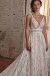 Luxury Boho Lace Wedding Dress Detachable Long Sleeve