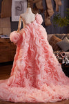 Pink Performance 3D Rose Flower Cape Luxury Runway Costumes Outfit