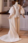 Champagne Satin Tulle Cape Performance Runway Costumes Outfit