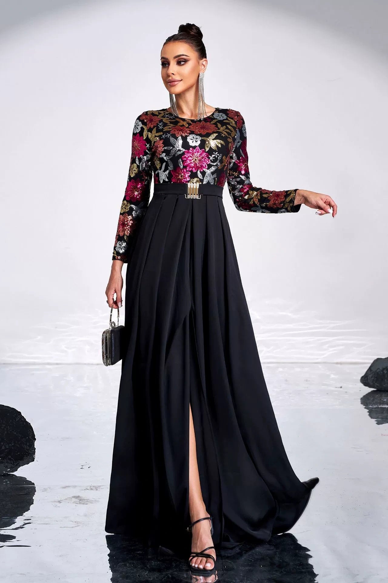 Vintage Long Elegant Evening Dress Long Sleeves Split – TANYA BRIDAL