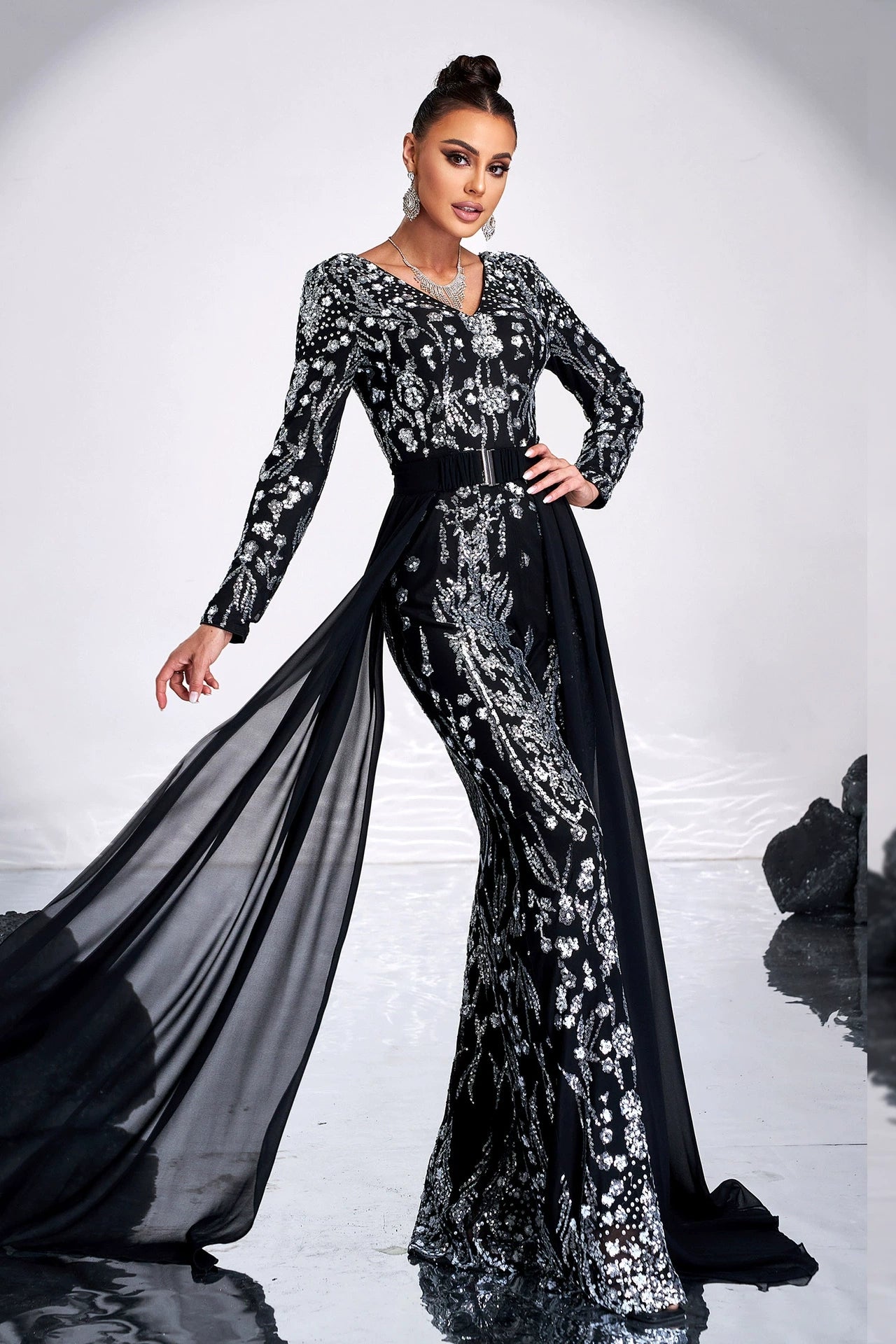 Black Dress With Silver Sequins Mermaid Evening Gown TANYA BRIDAL Black Dress With Silver Sequins Mermaid Evening Gown TANYA BRIDAL
