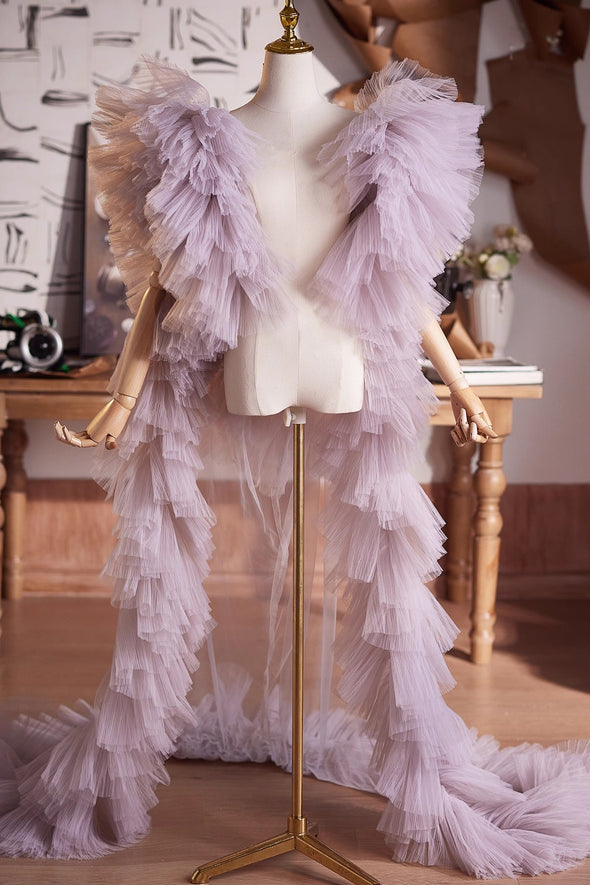 Lavender Plisse Tulle Performance Cape Runway Costumes Outfit
