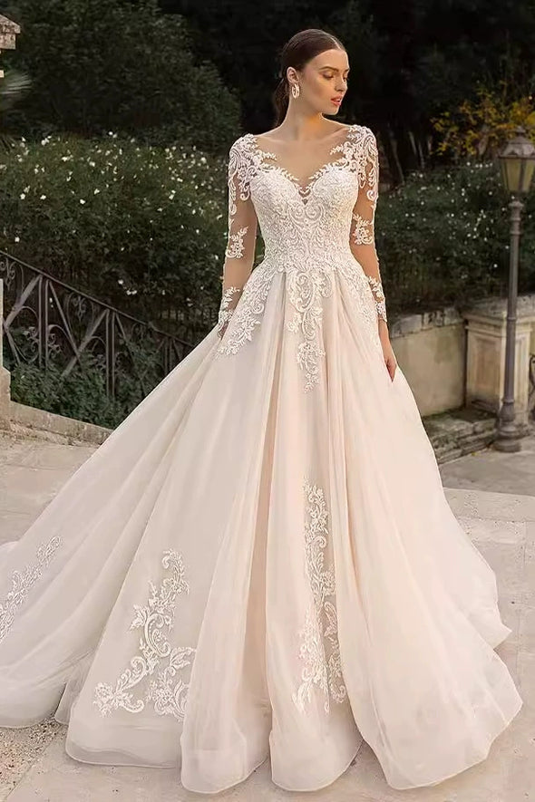 #LY9211 A Line Lace Sleeves Long Wedding Gown