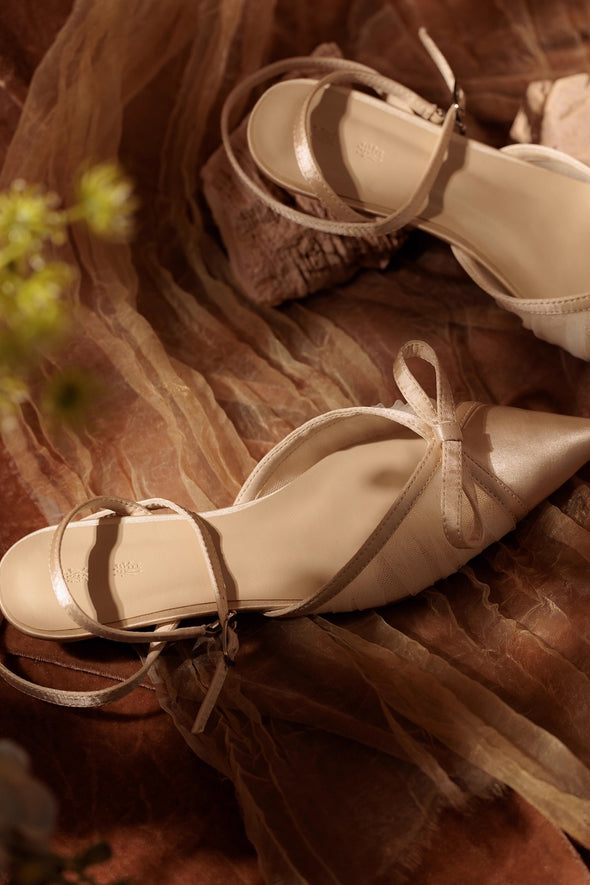 Champagne Wedding Bridesmaid Shoes With Pleated