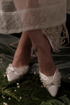 Bow Fold Pearl Wedding Shoes
