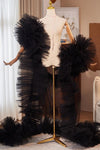 Black Plisse Tulle Cape Performance Runway Costumes Outfit