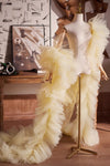 Light Yellow Plisse Tulle Performance Cape Runway Costumes Outfit