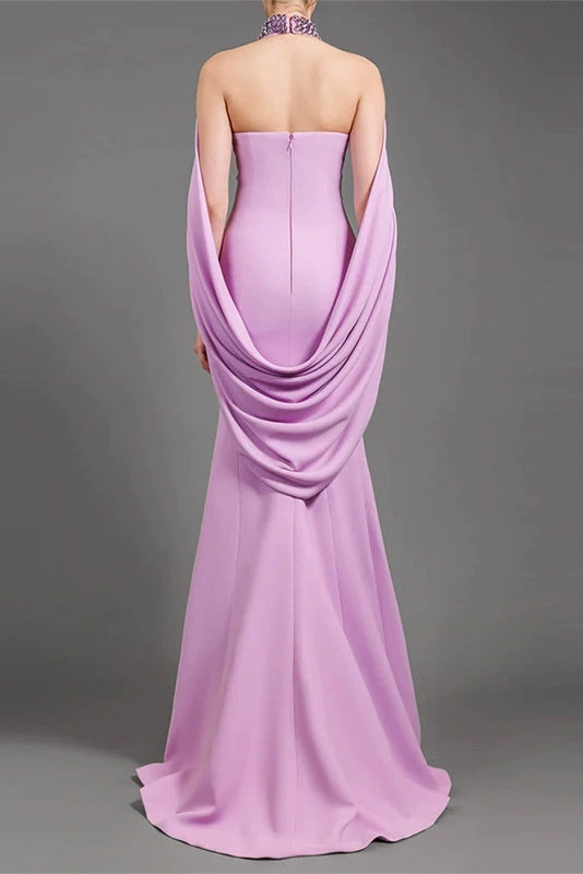 #DZ9385 Lavender Pink Long Sleeves Evening Dress