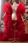 Red Plisse Tulle Performance Cape Runway Costumes Outfit