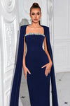 Navy Blue Long Mermaid Evening Dress With Cape