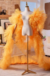 Orange Plisse Tulle Performance Cape Runway Costumes Outfit