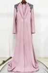 #DZ9380 Pearl Pink Long Sleeves Evening Dress With Crystal