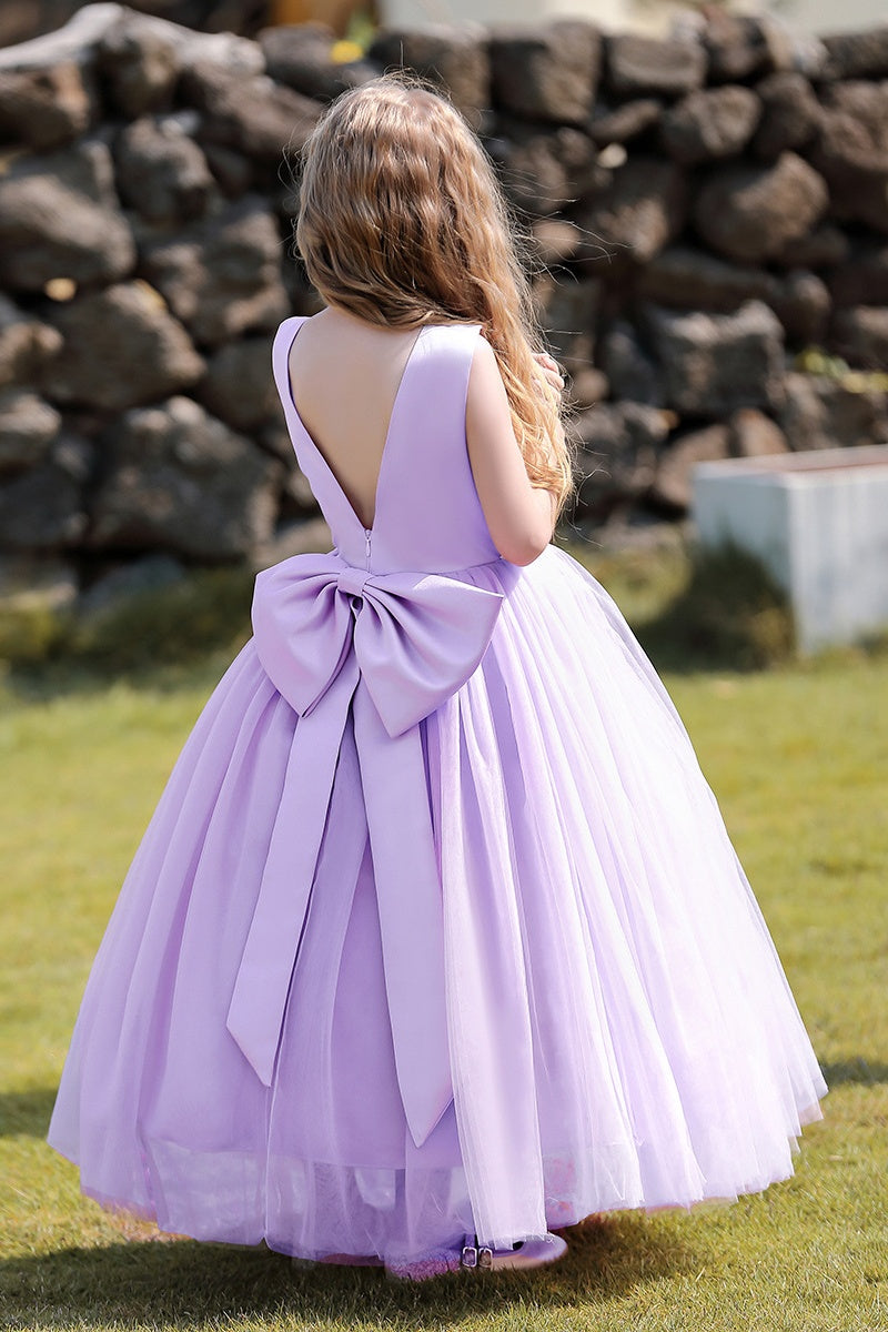 DZ9579 Lavender Long Girl Party Dress With Bow Back – TANYA BRIDAL DZ9579 Lavender Long Girl Party Dress With Bow Back – TANYA BRIDAL