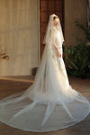 V395 long wedding dress, bride's veil, double-layer edging, 3 meters