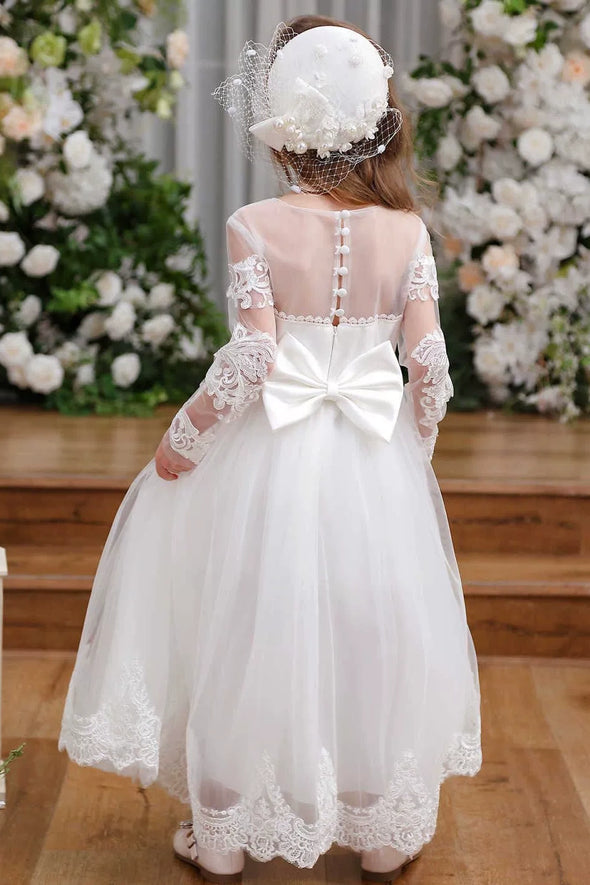 dress flower girl long DZ9449 Sleeves A Line With Lace Appliques – TANYA BRIDAL LASCANA Women's Sleeveless Elastic Maxi with the flower traction-low Size:18