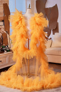 Orange Plisse Tulle Performance Cape Runway Costumes Outfit