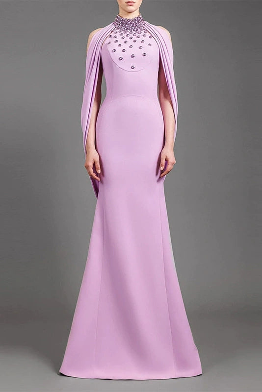 #DZ9385 Lavender Pink Long Sleeves Evening Dress
