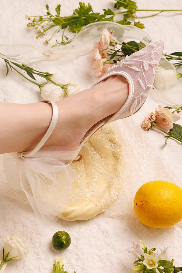 Foliage Beads Embroidery Mesh Brides Bridesmaids Wedding shoes