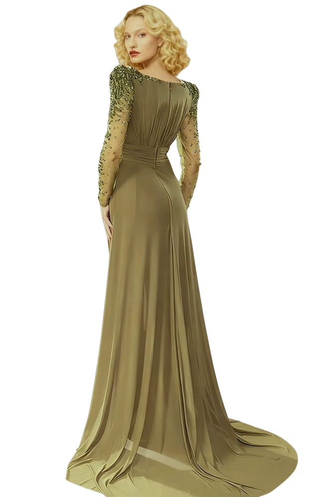 DZ9383 Olive Green Long Sleeves Women Evening Dress – TANYA BRIDAL