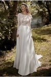#LY9212 Boho Lace Sleeves Backless Long Chiffon Wedding Dress