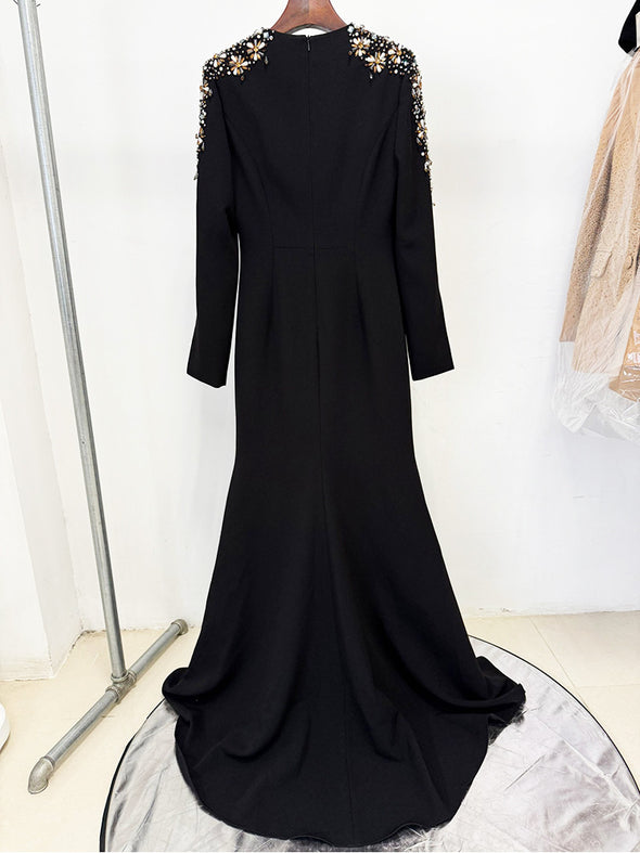 #DZ9396 Hand Beads Long Evening Dress Full Sleeves