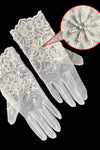 WG144 Elegant Lace Bridal Gloves Short Handmade Beads