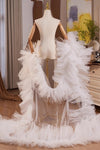 Off White Plisse Tulle Performance Cape Runway Costumes Outfit