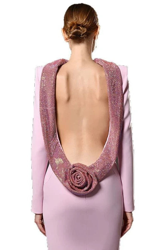 DZ9386 Lavender Long Sleeves Backless Evening Dress – TANYA BRIDAL