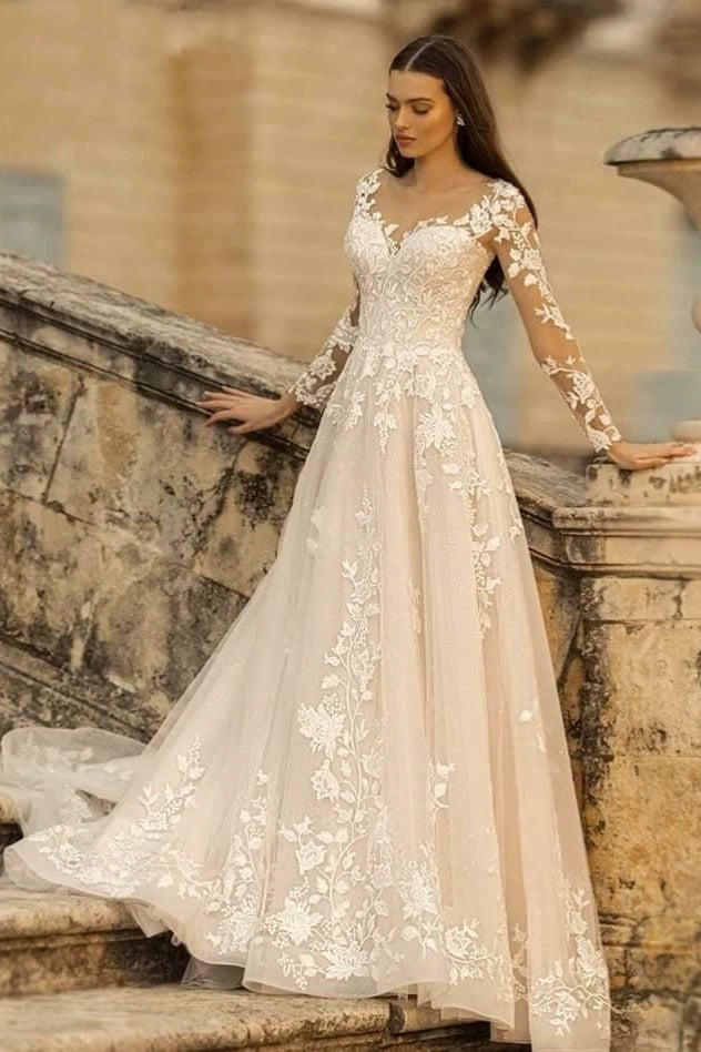 LY9202 Elegant Lace Long Sleeves Wedding Dress – TANYA BRIDAL