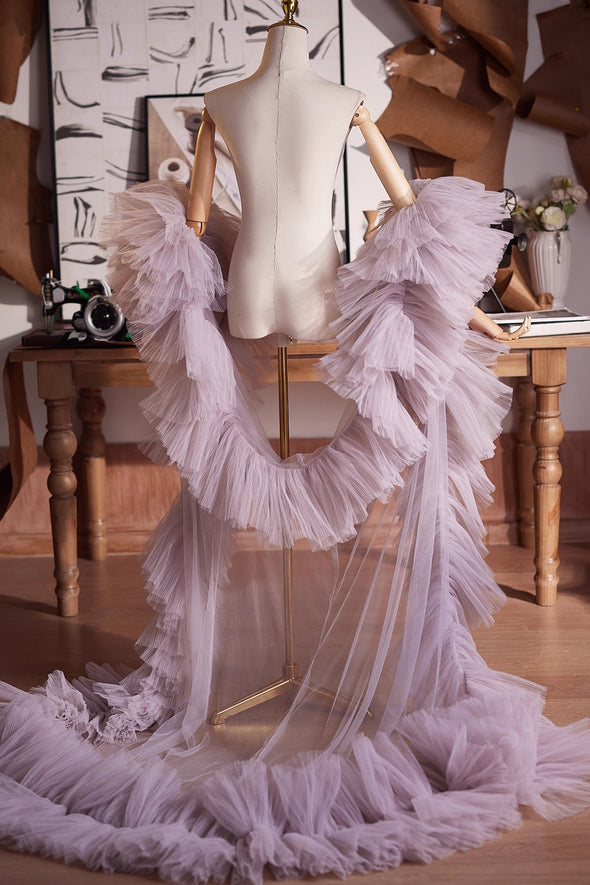 Lavender Plisse Tulle Performance Cape Runway Costumes Outfit