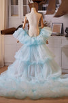 Sky Blue Performance Cake Cape Fashion Runway Costumes Outfit