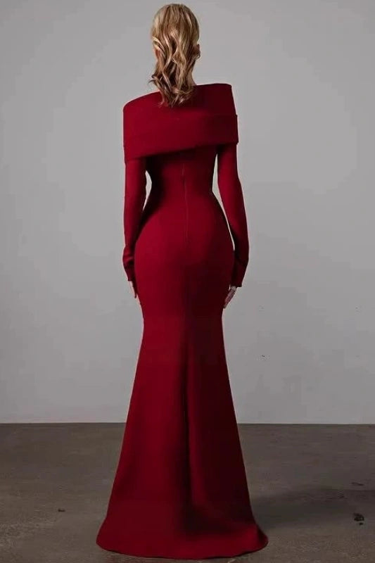 DZ9516 One Shoulder Sheath Long Sleeves Burgundy Evening Dress TANYA BRIDAL DZ9516 One Shoulder Sheath Long Sleeves Burgundy Evening Dress TANYA BRIDAL