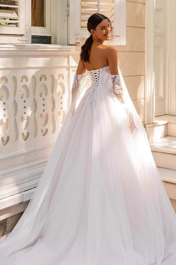 #LY9206 Off The Shoulder A Line Mesh Wedding Dress