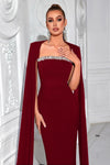 Burgundy Long Mermaid Evening Dress With Cape