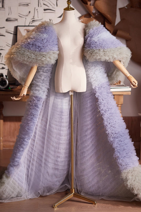 Purple Gray Performance Cape Luxury Runway Costumes Outfit