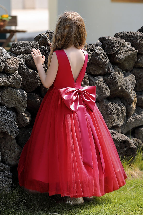 DZ9581 Red Long Girl Party Dress With Bow Back – TANYA BRIDAL