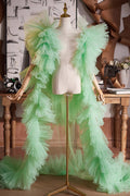 Fresh Sage Green Plisse Tulle Performance Cape Runway Costumes Outfit