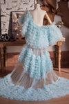 Baby Blue Tulle Performance Cape Luxury Runway Costumes Outfit
