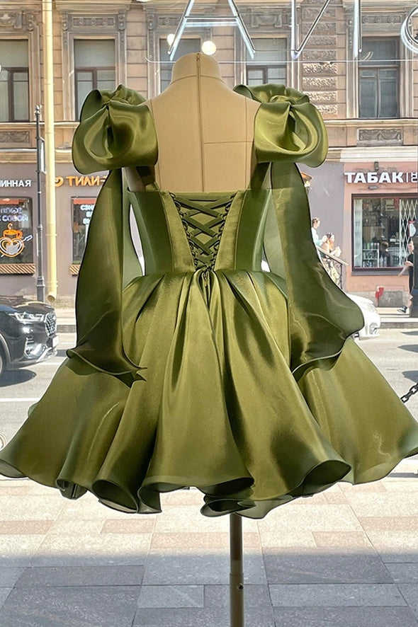 DZ9605 Sage Green Short Homecoming Dress With Bow Sash TANYA BRIDAL DZ9605 Sage Green Short Homecoming Dress With Bow Sash TANYA BRIDAL