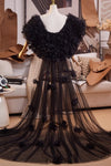 Little Flower Black Tulle Cape Fashion Runway Costumes Outfit