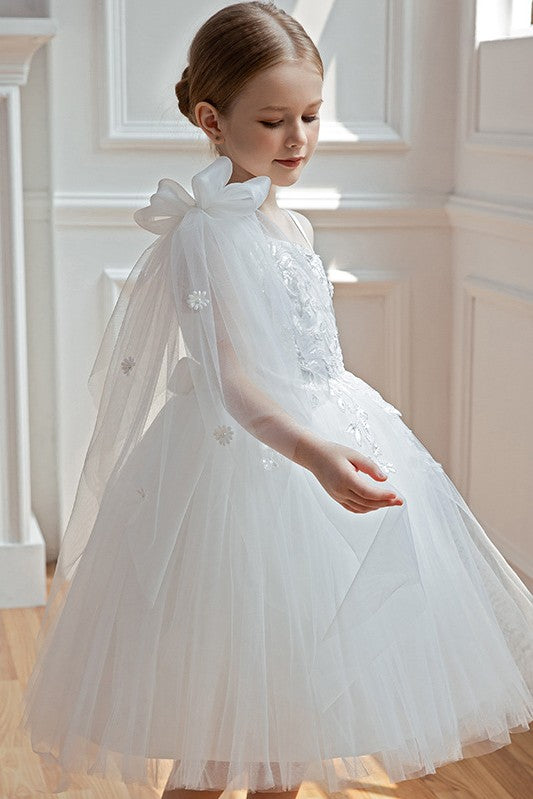 White Flower Girl Dress Lace Appliques One Shoulder