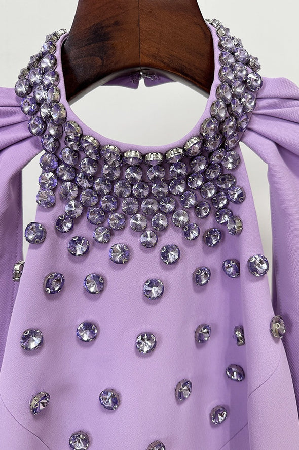 #DZ9385 Lavender Pink Long Sleeves Evening Dress