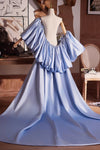 Light Blue Satin Cape Performance Runway Costumes Outfit